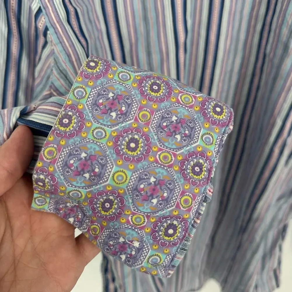 Robert Graham Men’s Striped Dress Shirt Flip Cuff Colorful Size Medium Party